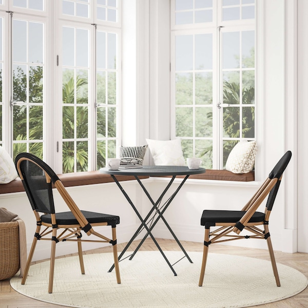 Flash Furniture Marseille French Bistro Stacking Chair, Blk Textilene Back & Seat, Aluminum Frame, Natural, 2PK 2-SDA-AD642107-BK-NAT-GG - main